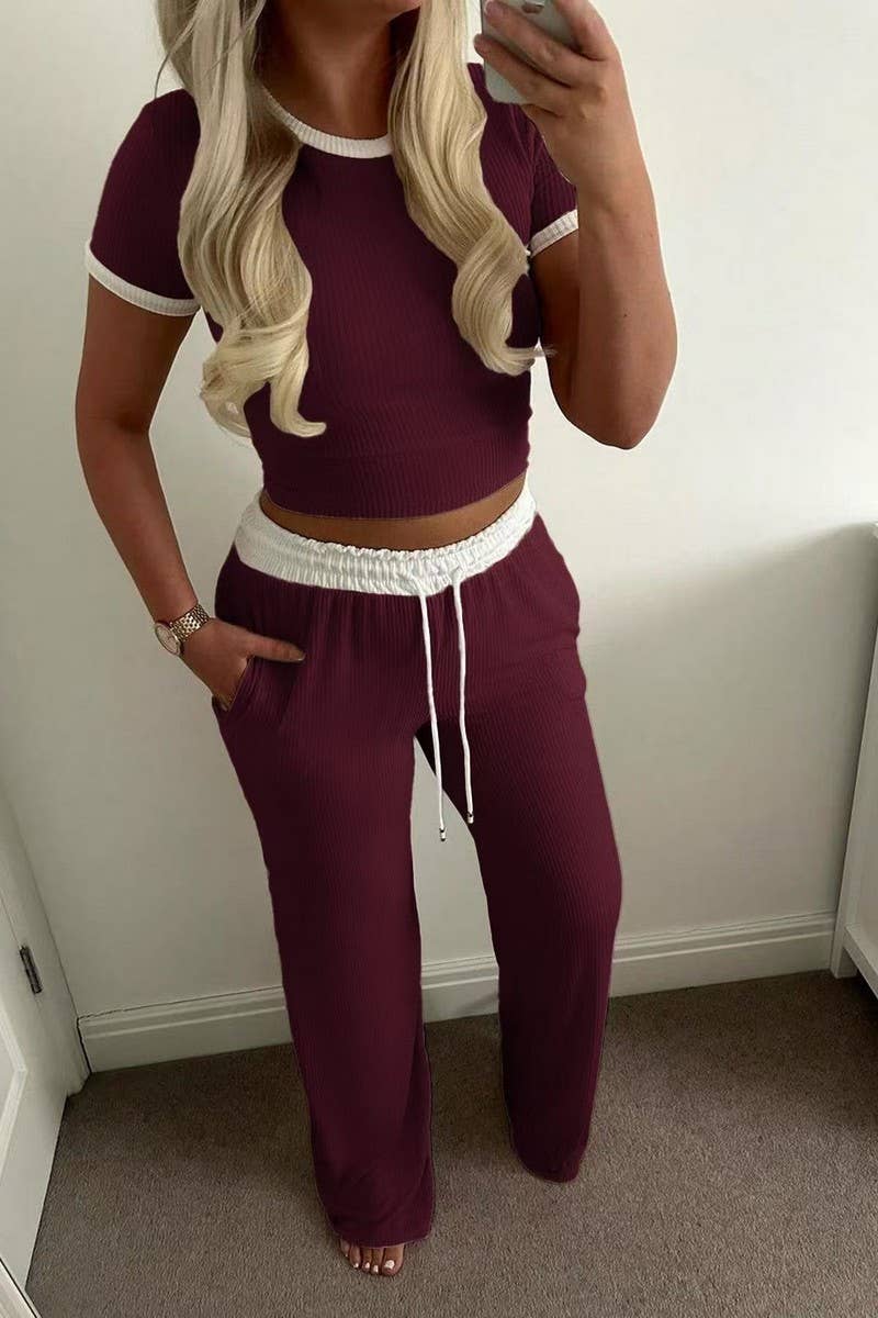 CWSTB01458_CROP TOP DRAWSTRING WIDE LEG PANTS 2 PIECE SET