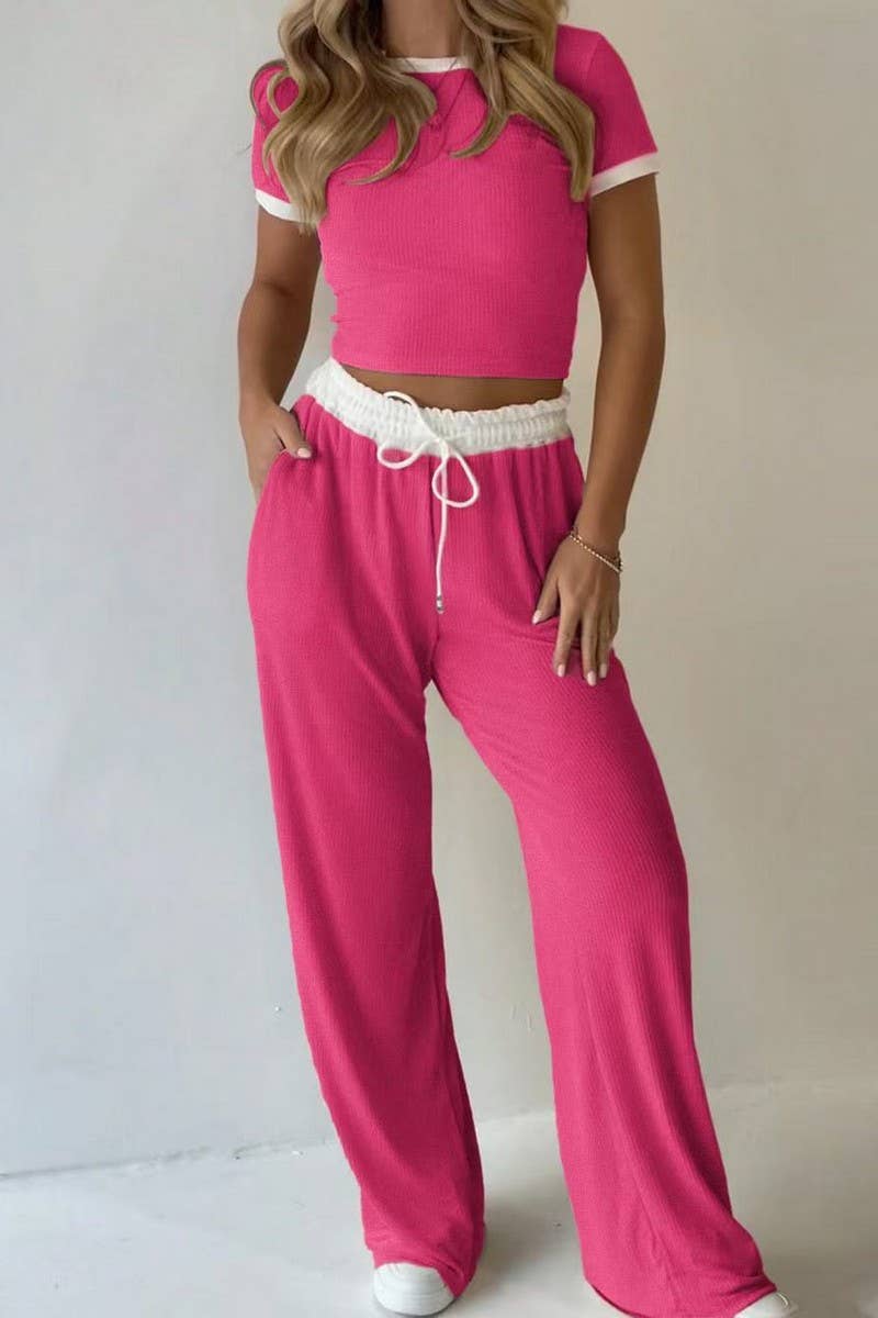CWSTB01458_CROP TOP DRAWSTRING WIDE LEG PANTS 2 PIECE SET