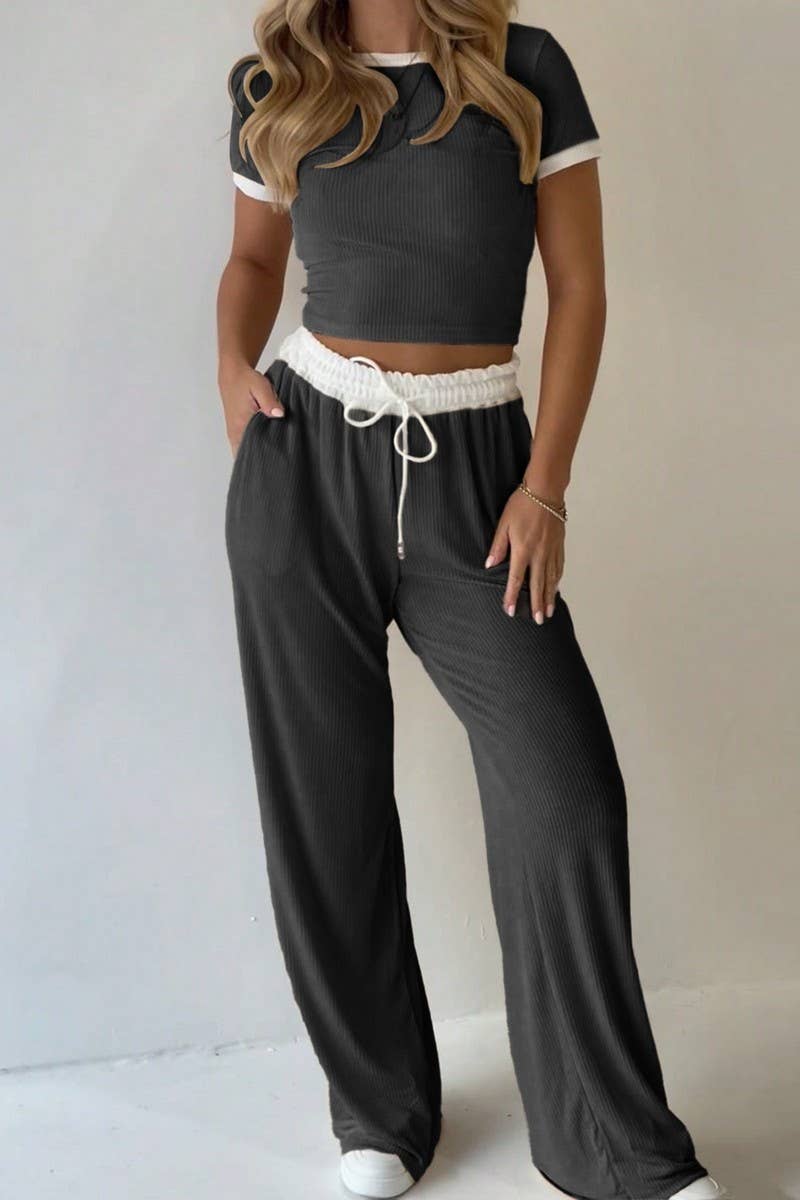 CWSTB01458_CROP TOP DRAWSTRING WIDE LEG PANTS 2 PIECE SET