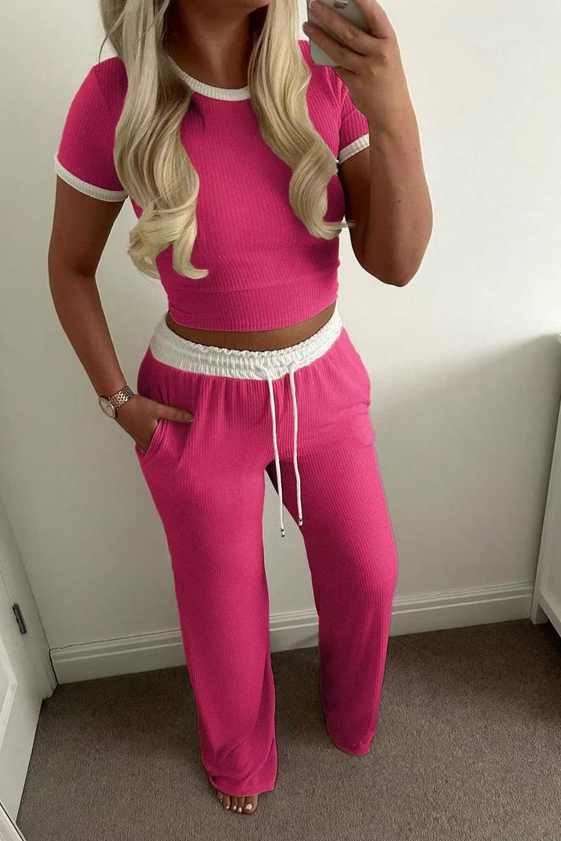 CWSTB01458_CROP TOP DRAWSTRING WIDE LEG PANTS 2 PIECE SET