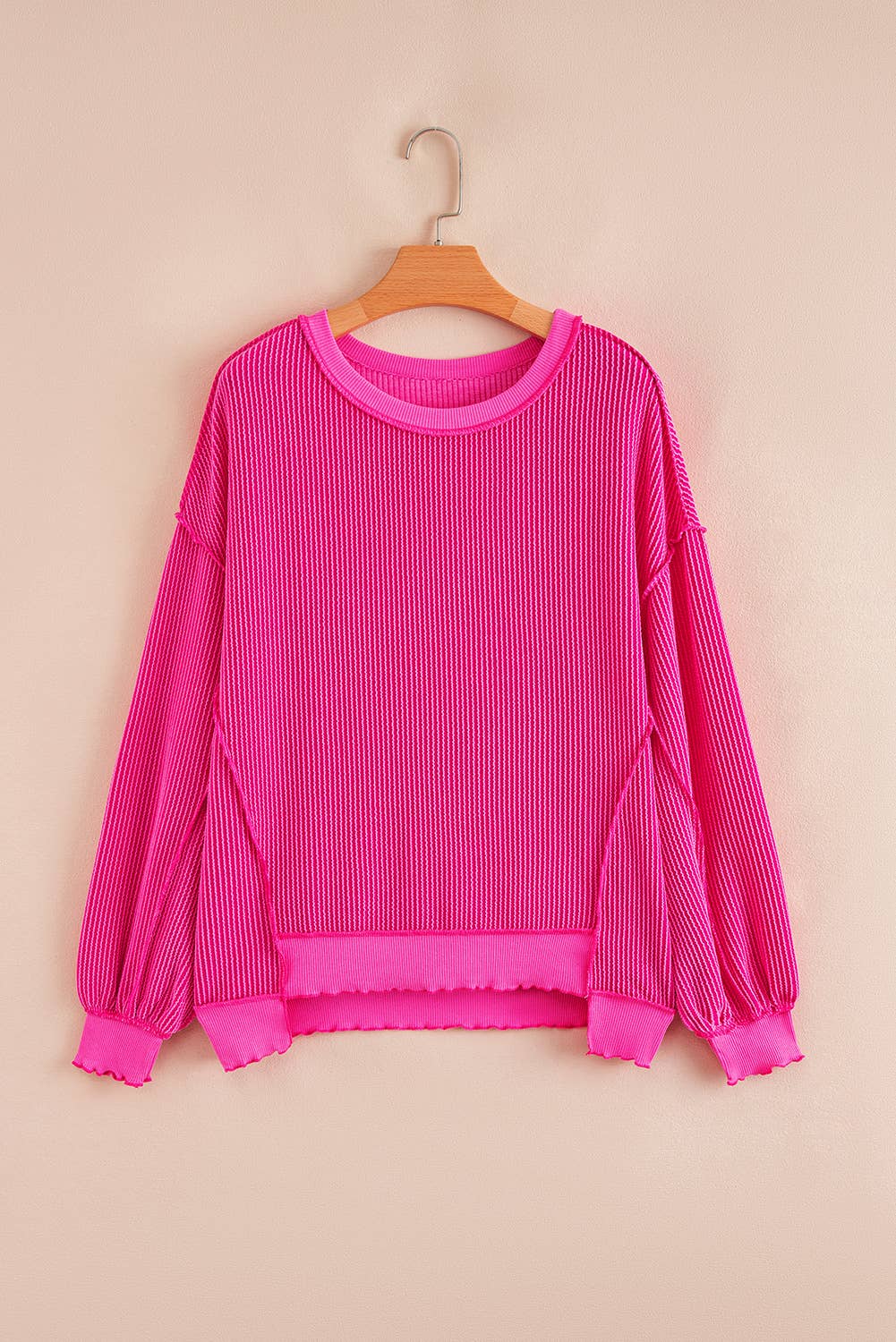 66 Sweetheart Hot Pink Lucky Distressed Knit Top (S-XL)