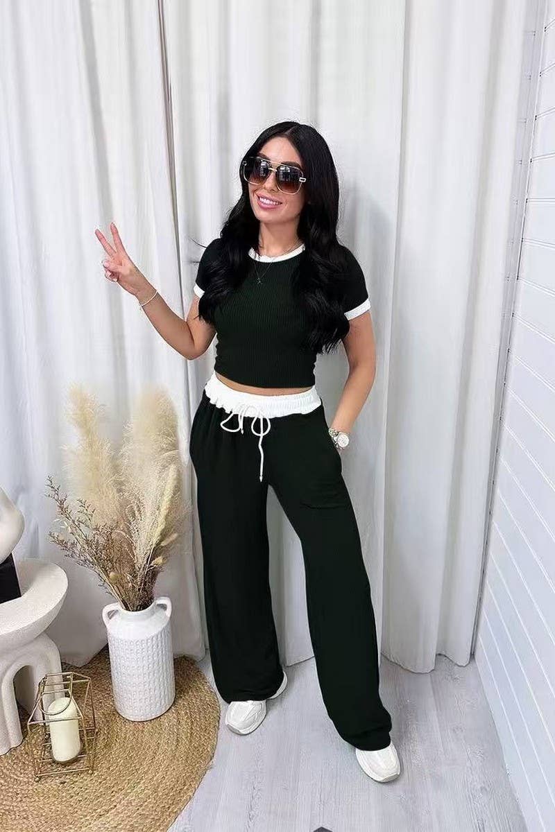 CWSTB01458_CROP TOP DRAWSTRING WIDE LEG PANTS 2 PIECE SET