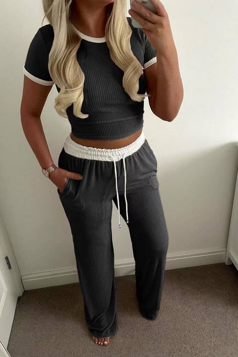 CWSTB01458_CROP TOP DRAWSTRING WIDE LEG PANTS 2 PIECE SET