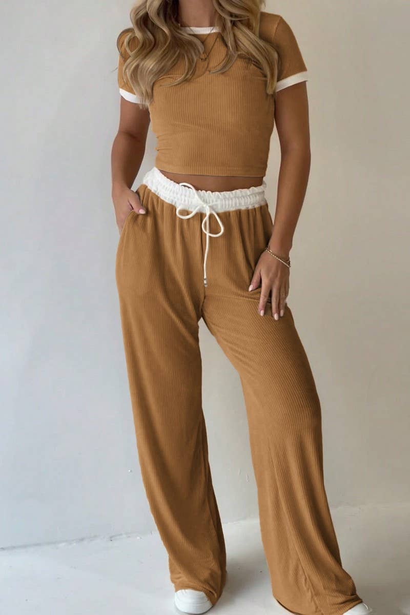 CWSTB01458_CROP TOP DRAWSTRING WIDE LEG PANTS 2 PIECE SET